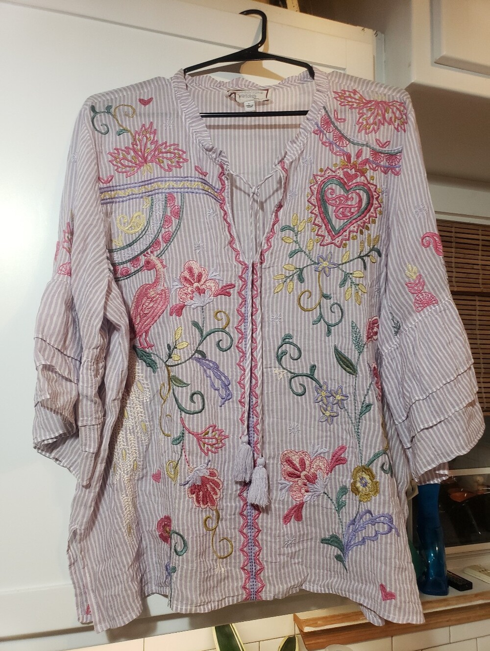 Johnny Was Ashlee Ruffle Sleeve Tunic Blouse Floral Embroidery Large